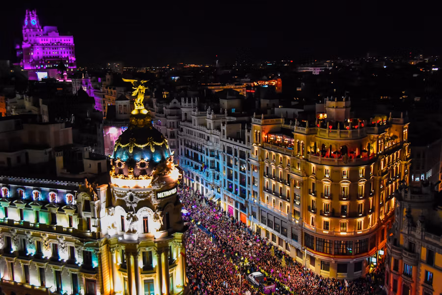 Madrid Festival celebration with crowds and stage